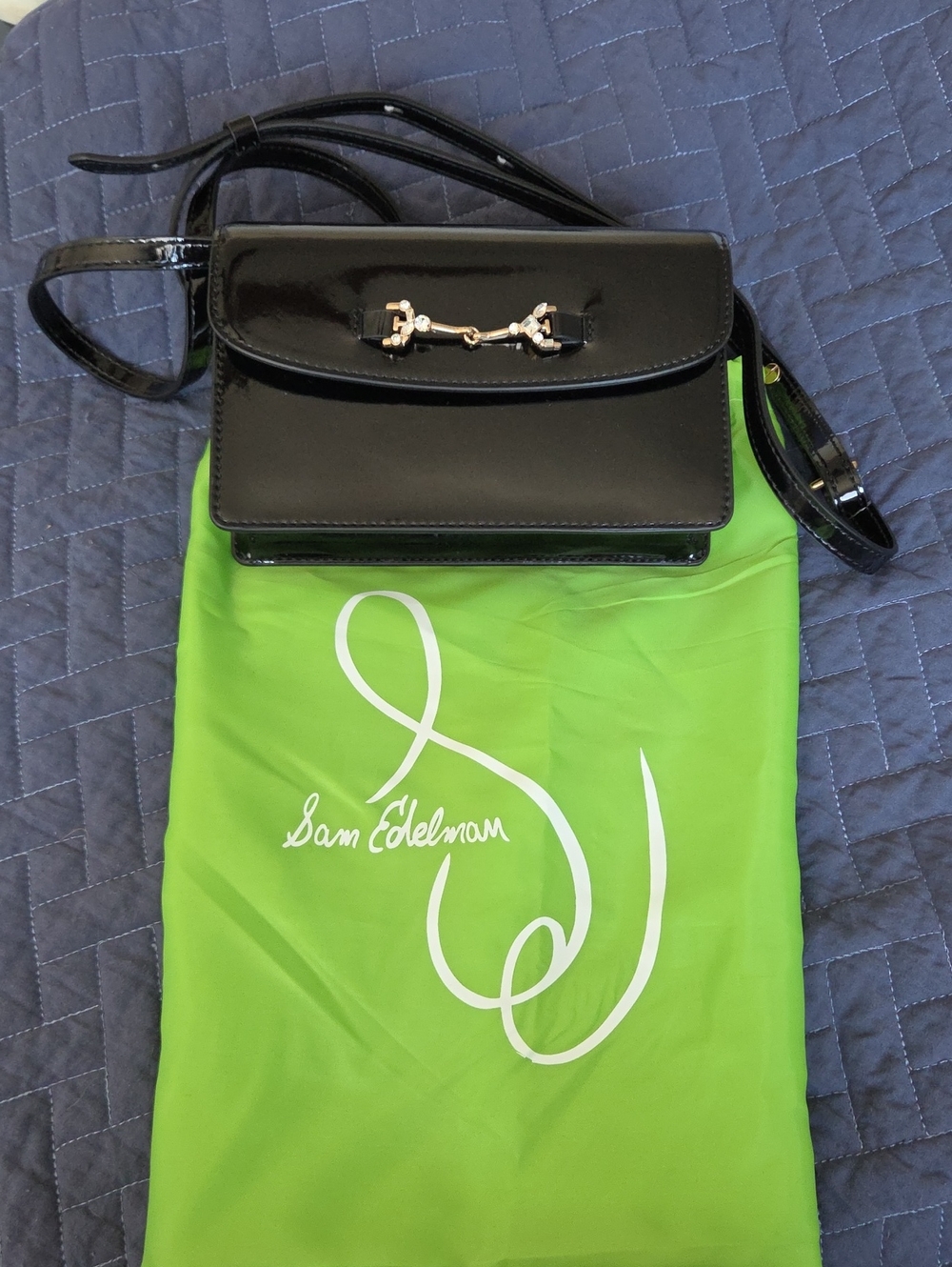 Sam Edelman Black Patent Crossbody with Gold Hardware